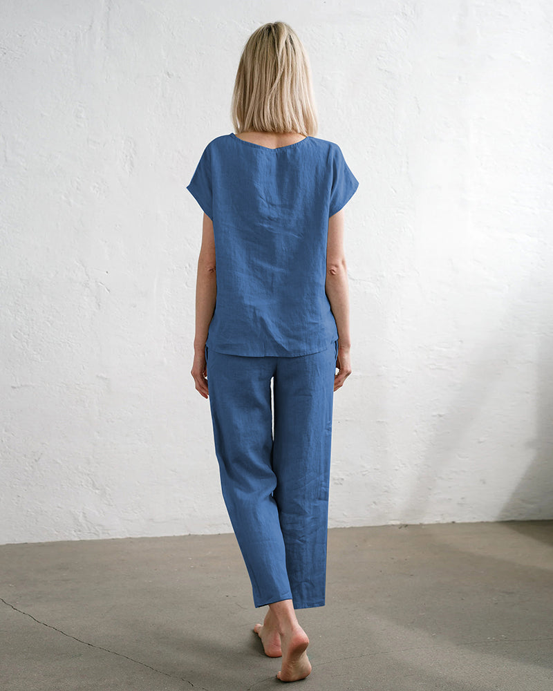 Ekouaer Cotton Linen Loungewear 2 Piece Sleepwear Pjs Sets