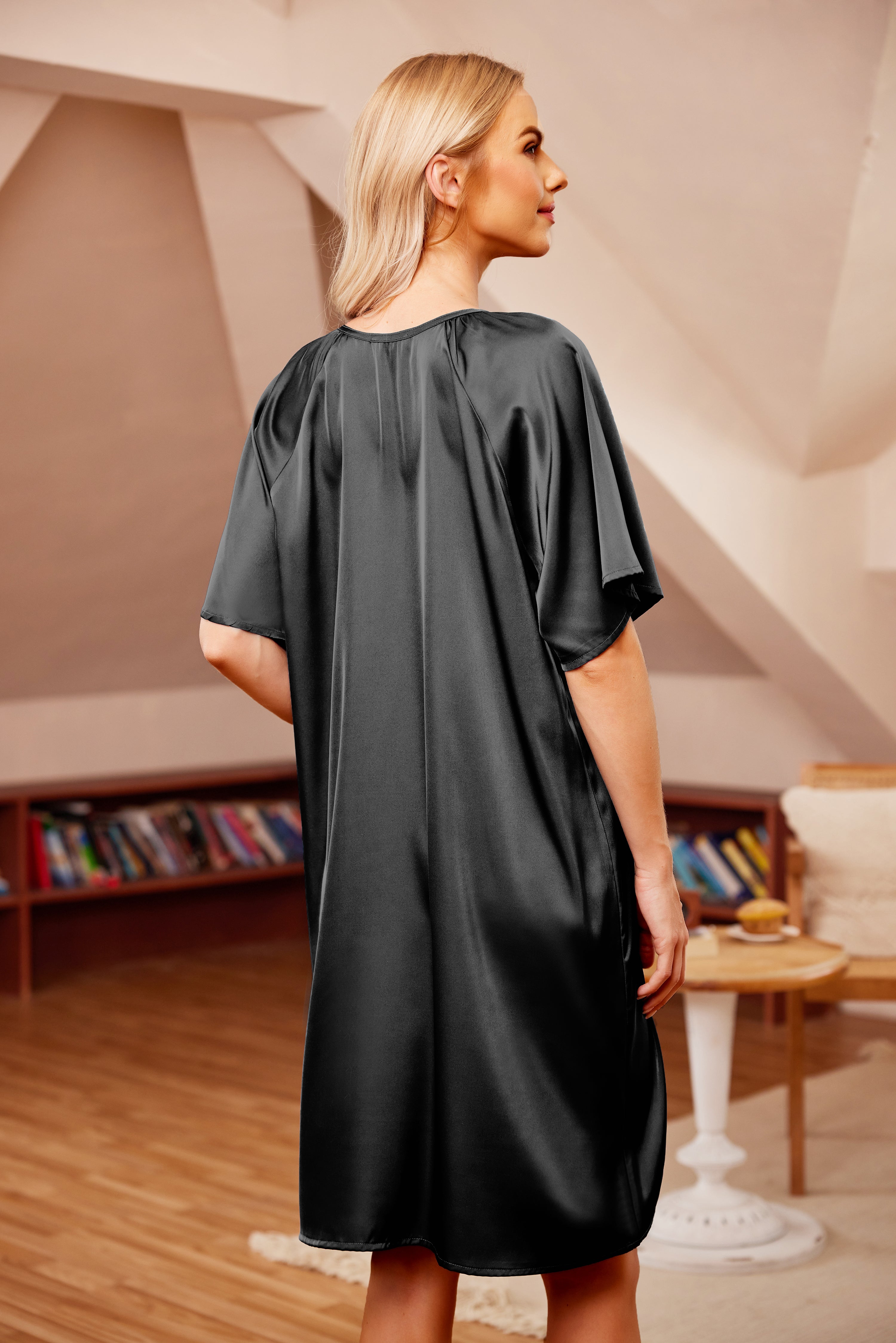 Ekouaer Short Sleeve Silk Loose Sleepwear