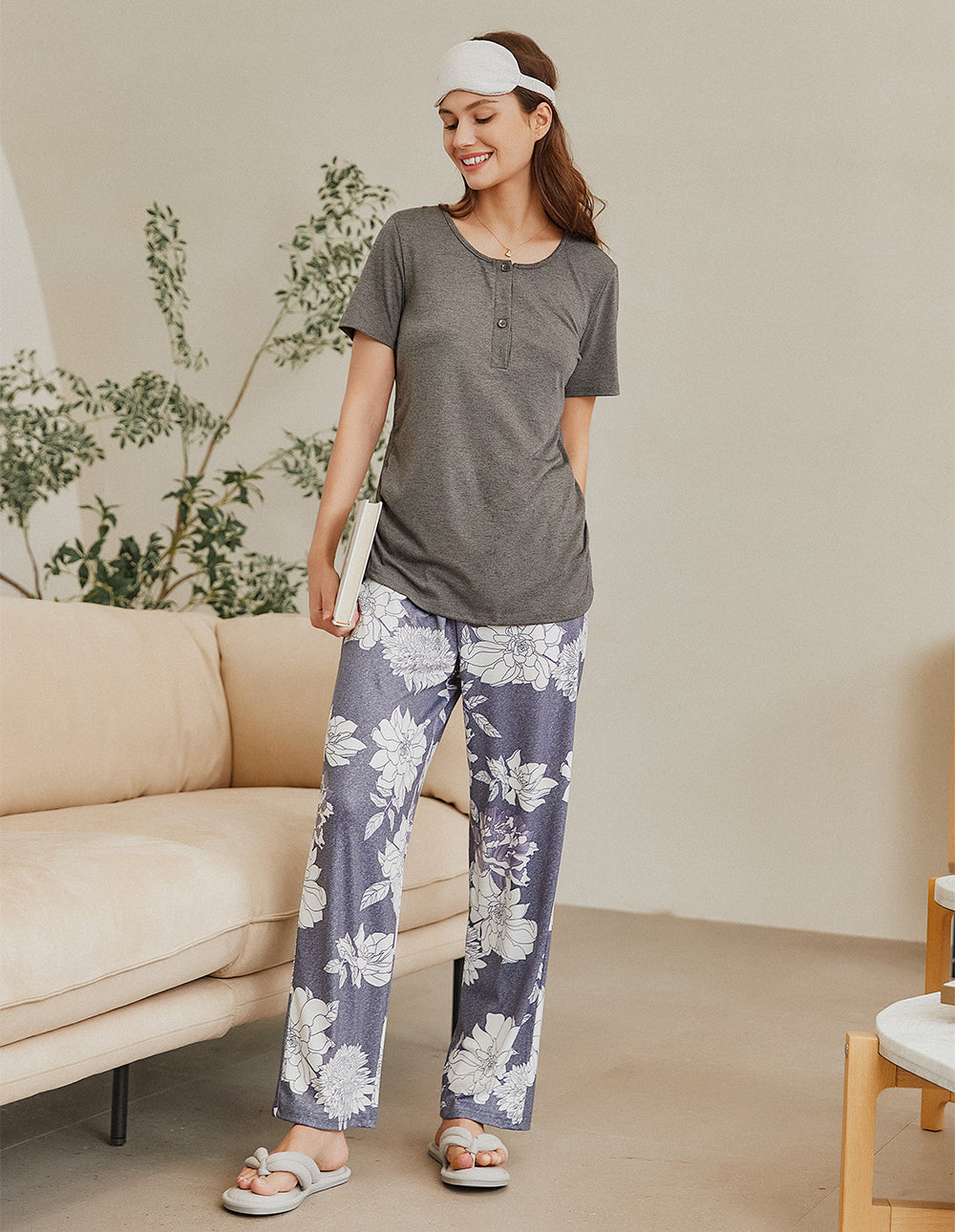 Ekouaer Womens Pajamas Lightweight Pajama Set Short Sleeve Shirts Long  Pants Slastic Waist with Drawstring Black Gift for Wife - Yahoo Shopping