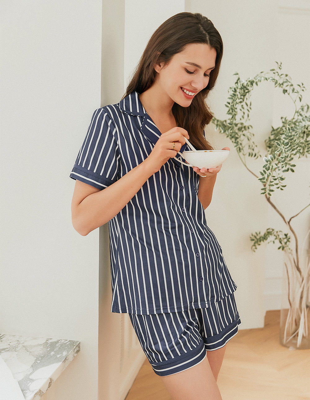 Ekouaer Striped Silky-smooth Pajama Set