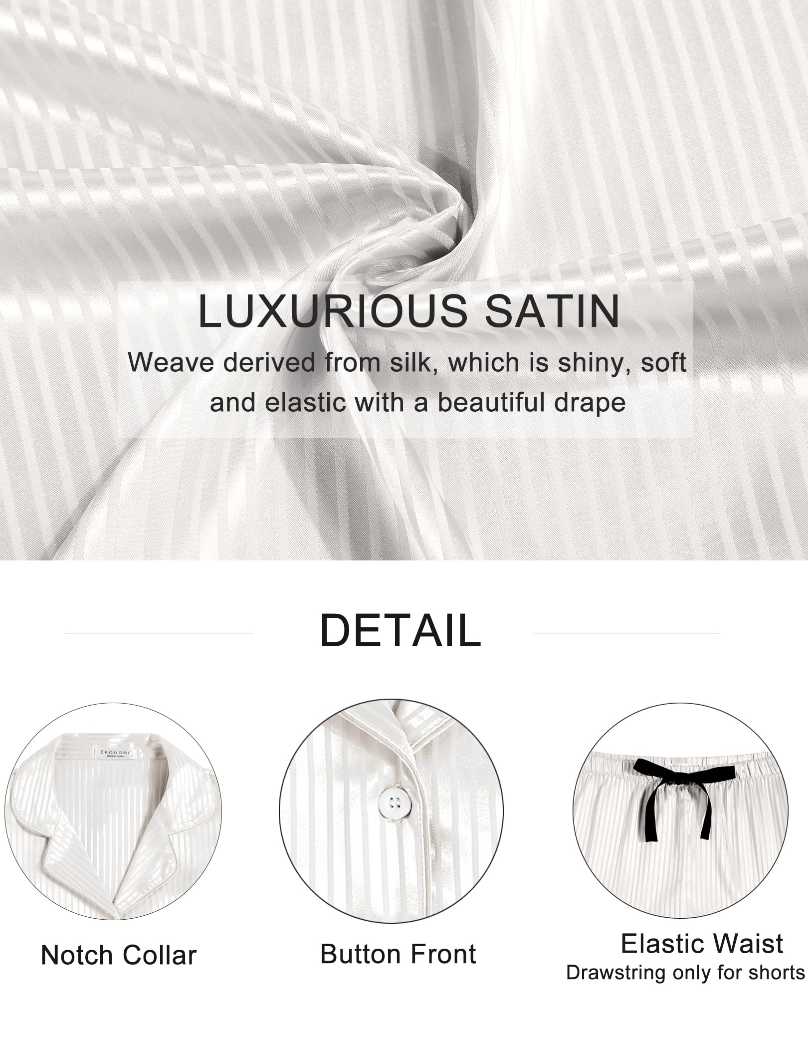 Ekouaer Satin Pajama Set 4 Pcs Silk Sleepwear