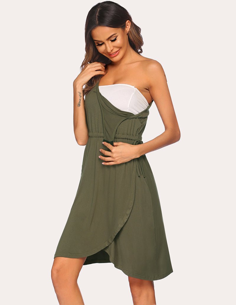 Army green 3-in-1 maternity nightdress with nursing overlay and side tie