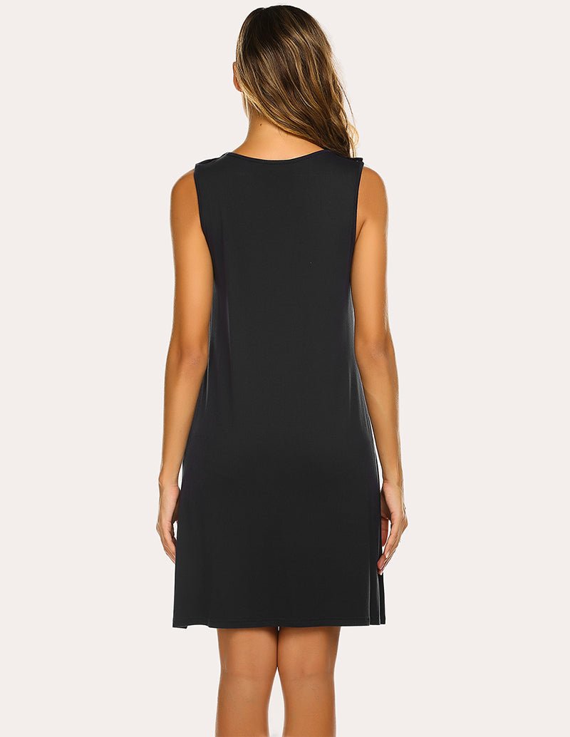 Breastfeeding maternity nightdress, sleeveless scoop neck, black, back view