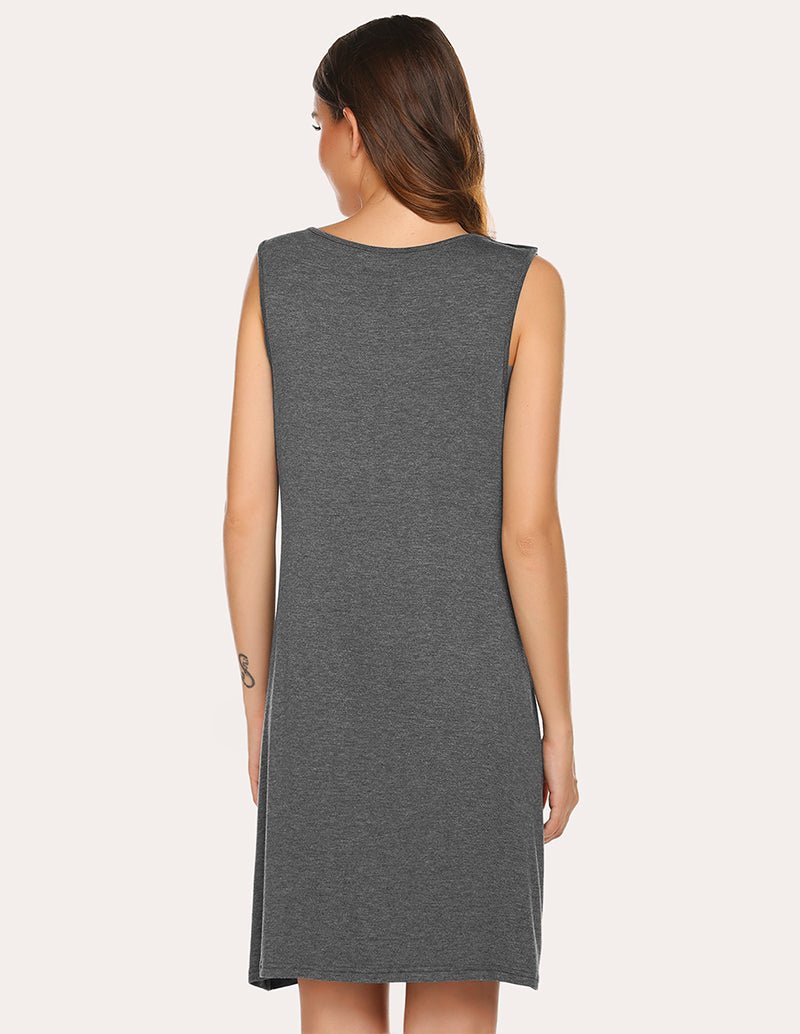 Breastfeeding maternity nightdress, sleeveless scoop neck, grey, back view