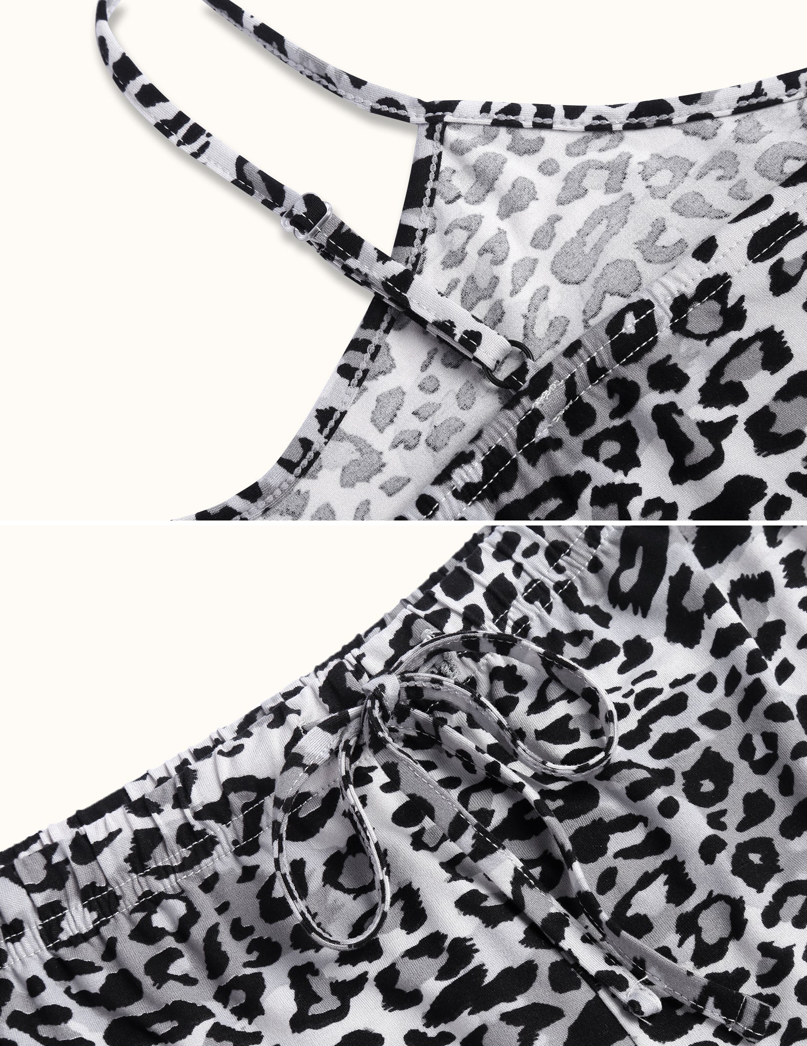 Women’s pajama camisole and shorts set, light gray leopard print detail