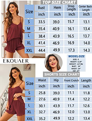 Ekouaer camisole shorts pajama set size chart with bust and waist measurements
