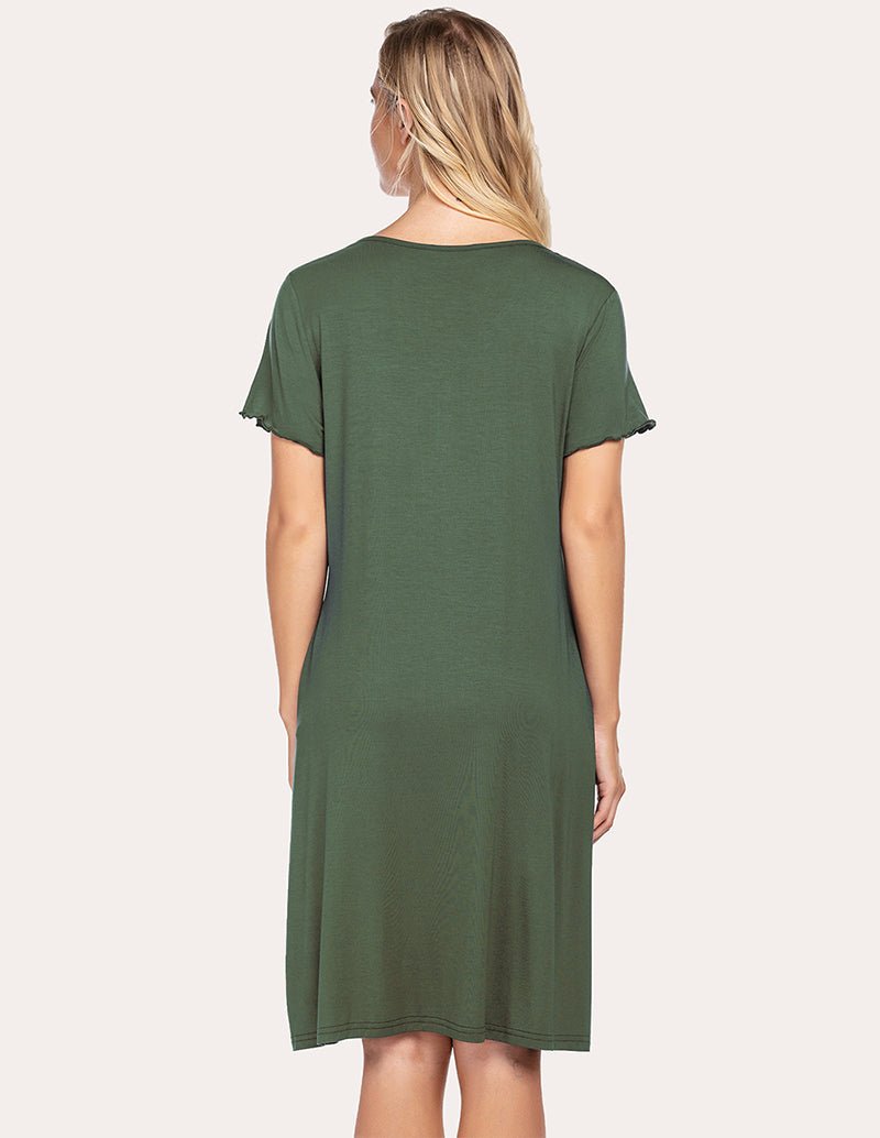 Nachthemdkleid hinten: knielange Passform mit V-Ausschnitt, kurze Ärmel, Army Green