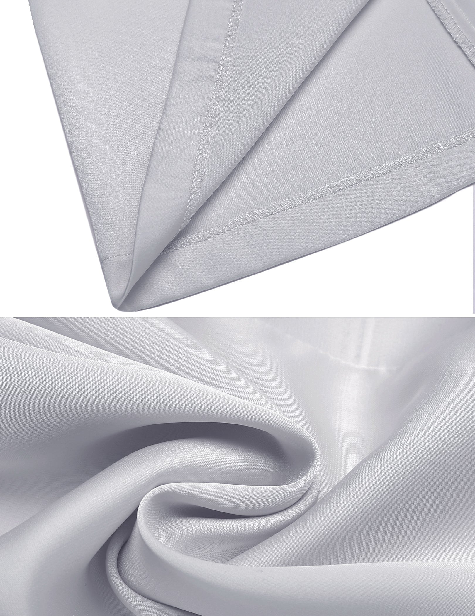 Kids satin pajama set fabric, smooth light gray satin with stitched seams