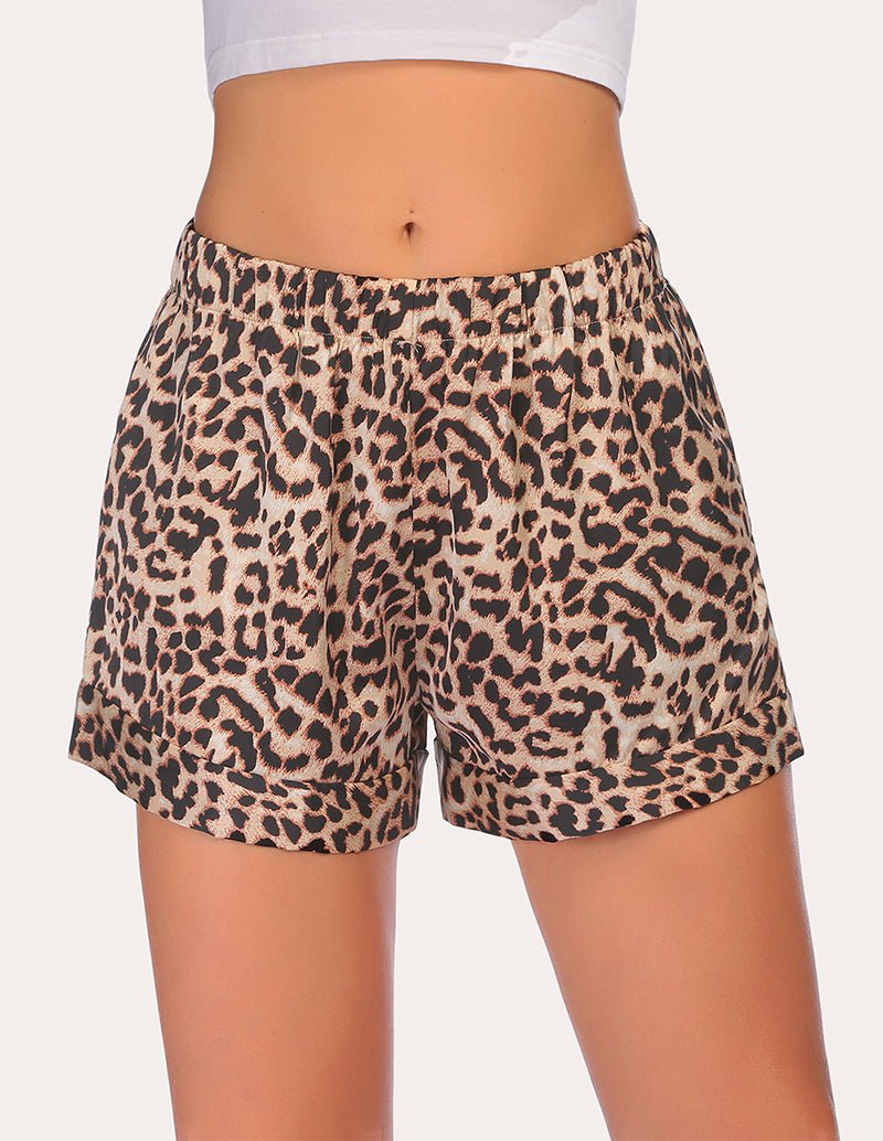 Leopard print loose pajama shorts with elastic waistband