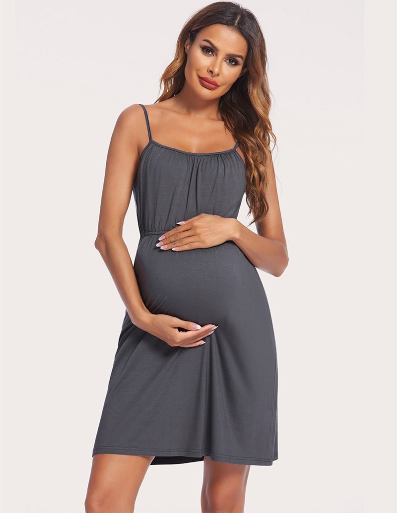 Dark grey maternity nursing nightdress with side ruching and nursing access panel