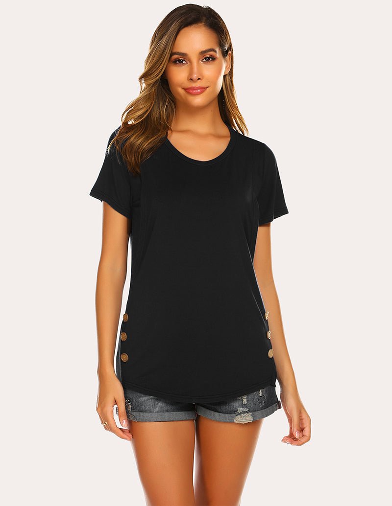 Maternity nursing top, short-sleeve black with buttoned side openings