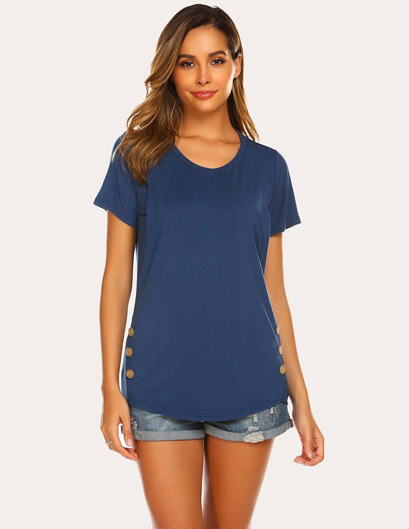 Maternity nursing top, short-sleeve navy with buttoned side openings