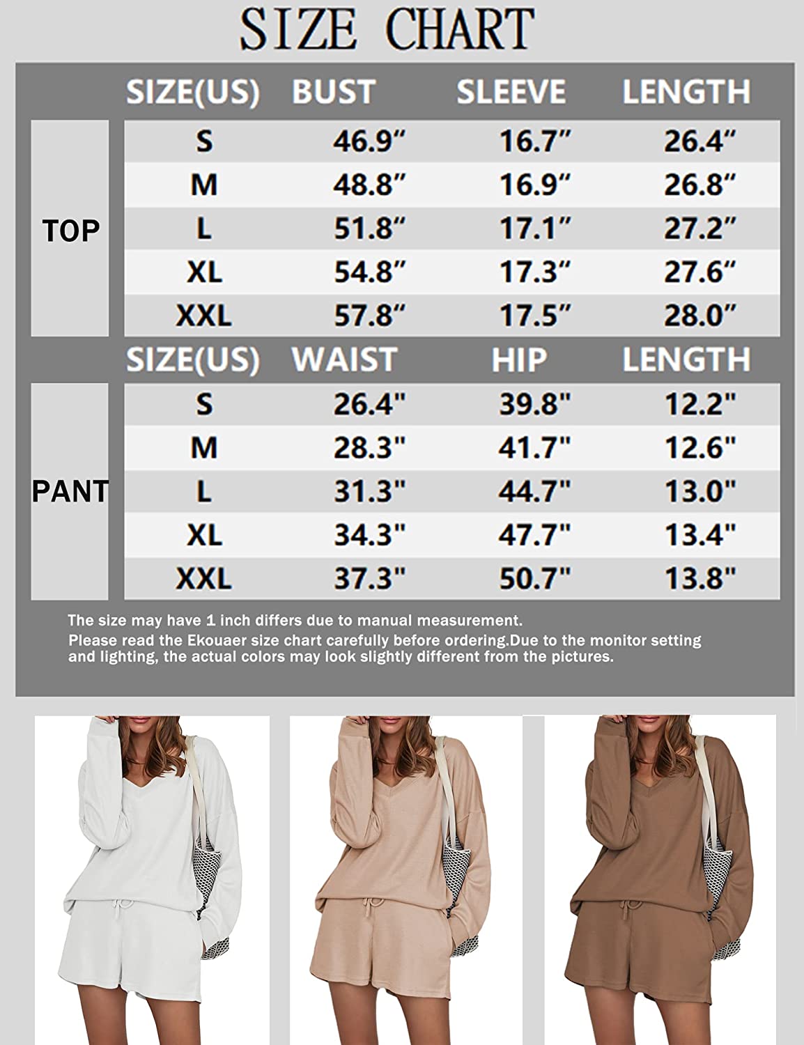 Größentabelle für Top und Shorts (US), Buste, Taille, Hüfte, Längen in Zoll
