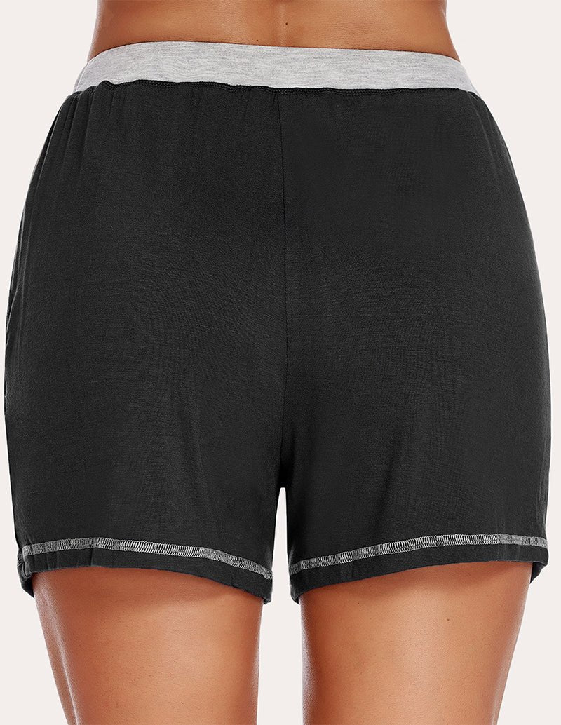 Black pajama shorts back view with light-gray trim at the hem
