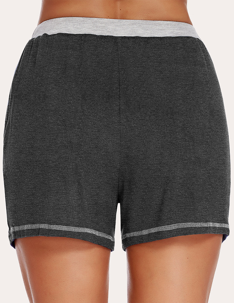 Black pajama shorts back view with light-gray hem trim