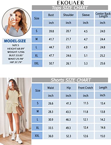 Ekouaer pajama size chart for tops and shorts (US sizes S–XXL)