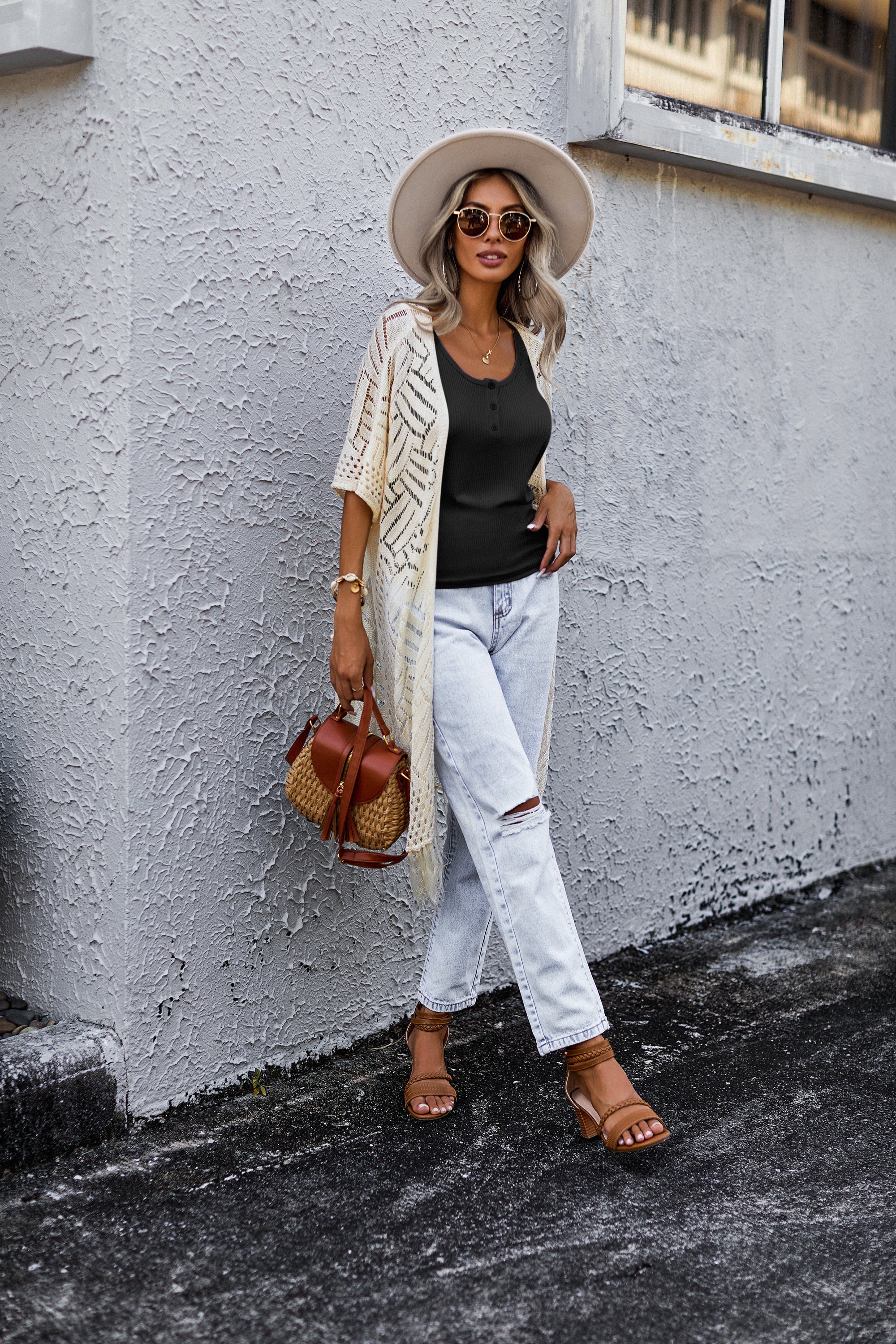 Dark ribbed sleeveless tank top with round neckline
