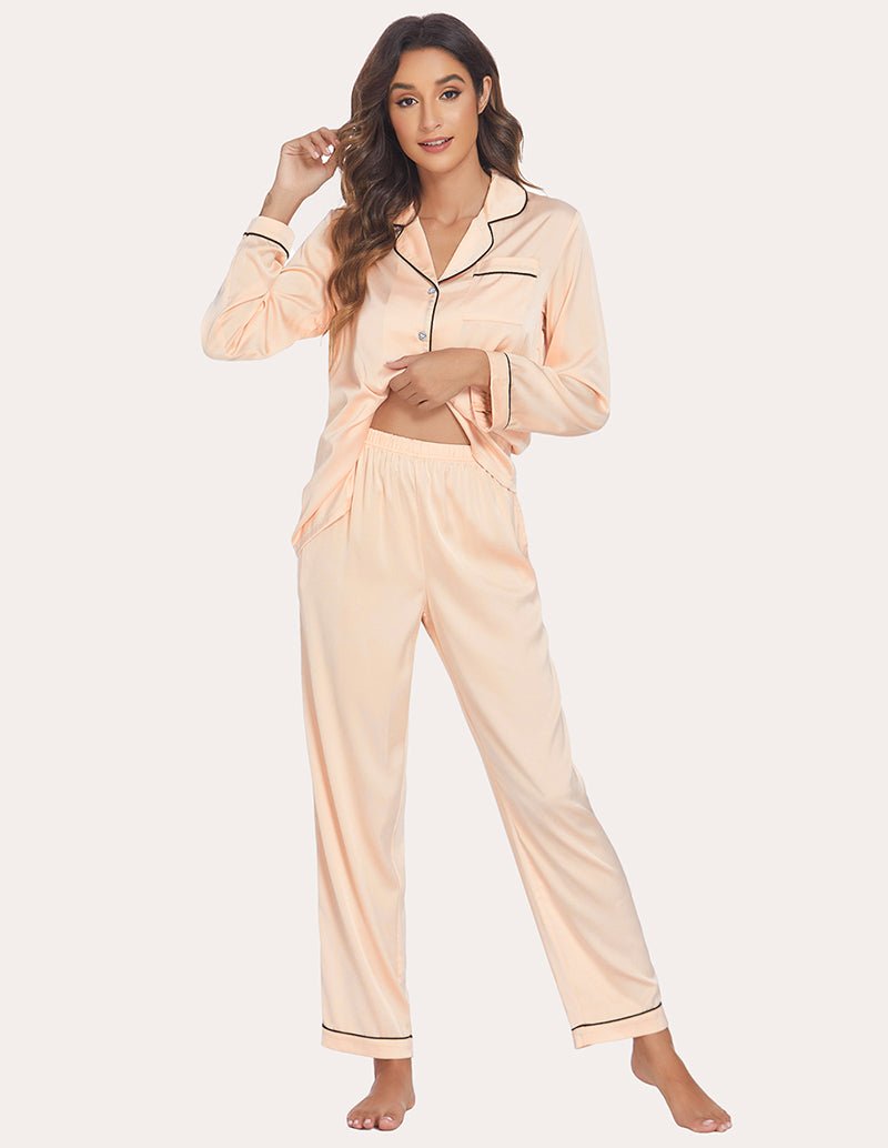 Champagne Satin-Schlafanzug-Set mit Trägerhemd, lockerem Oberteil und langen Hosen