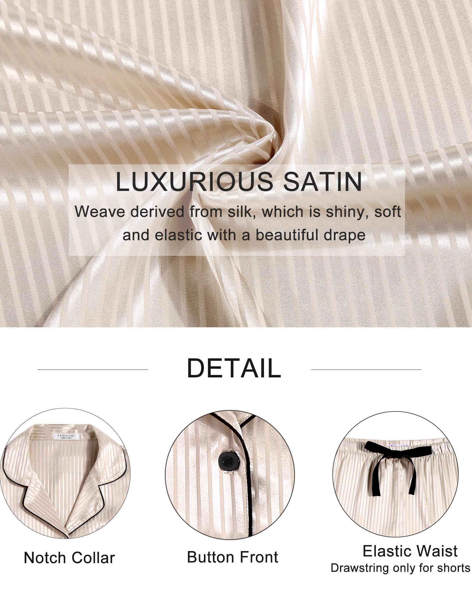 Satin-Set mit Nadelstreifen: Reverskragen, Knopfleiste und elastischer Bund mit Bindeband