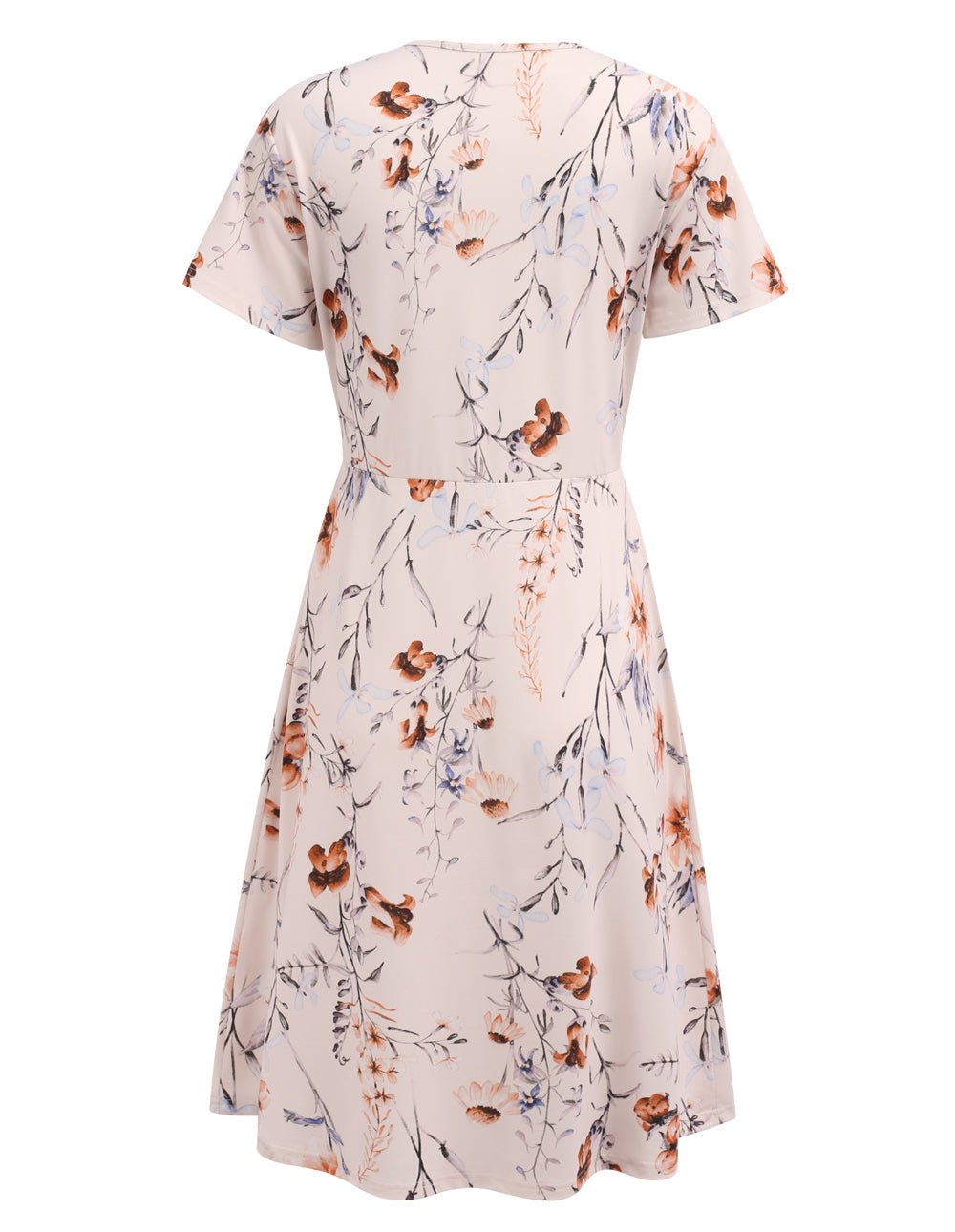 Floral maternity nursing dress, short sleeves, V-neck, blush with orange floral allover