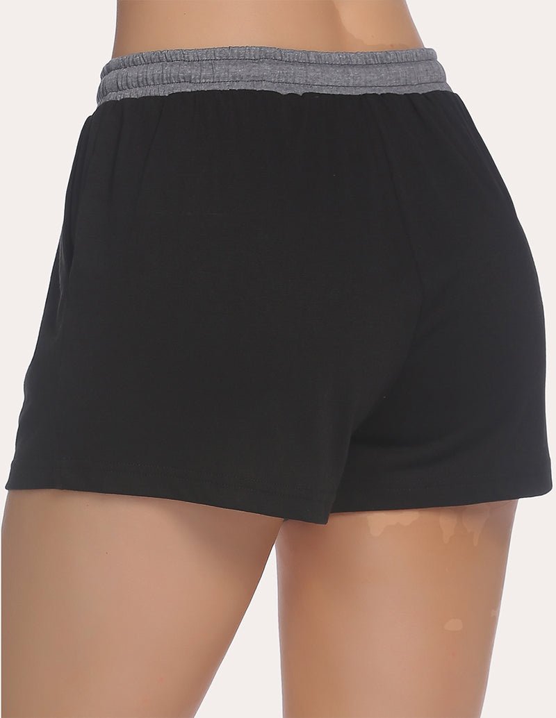 Black pajama shorts with elastic waist and flat finish hem