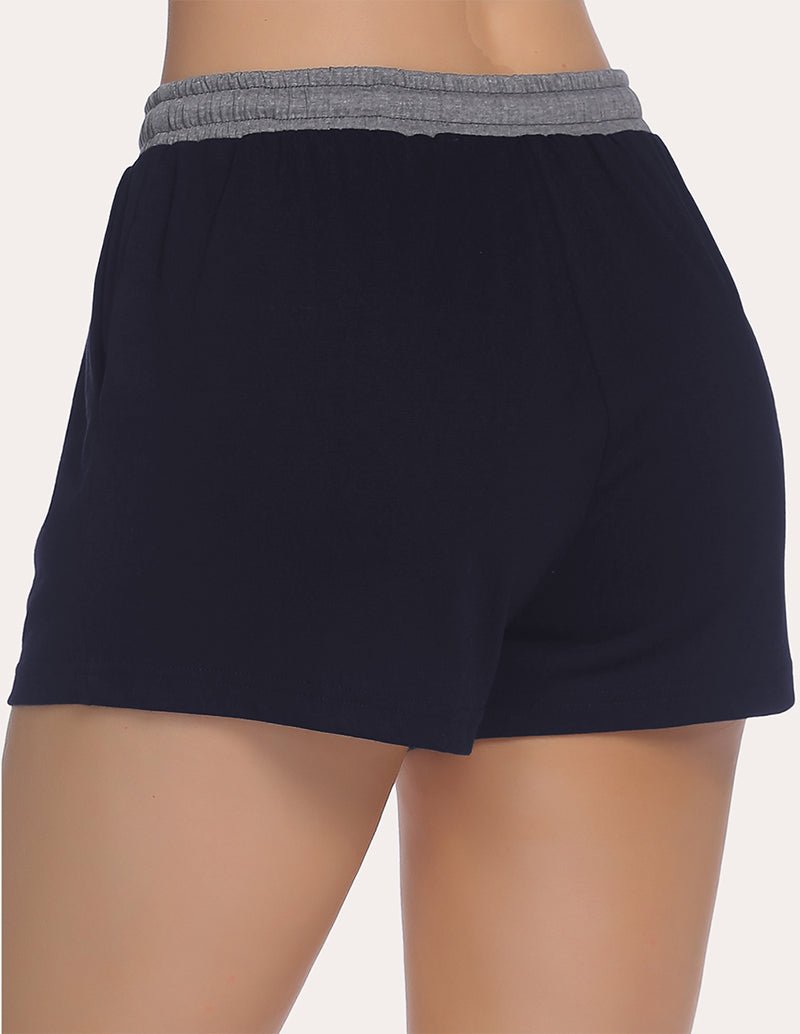 Dark navy pajama shorts with elastic waistband and relaxed above-knee fit