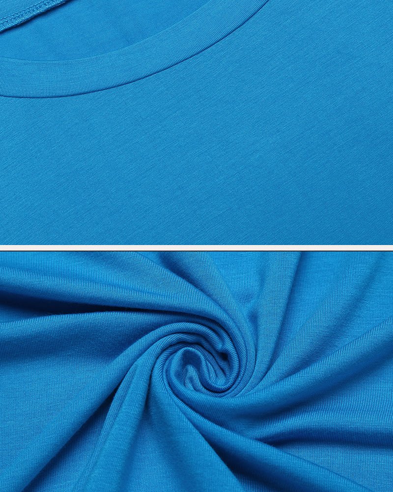 Light blue short-sleeve pajama top fabric close-up, soft knit jersey
