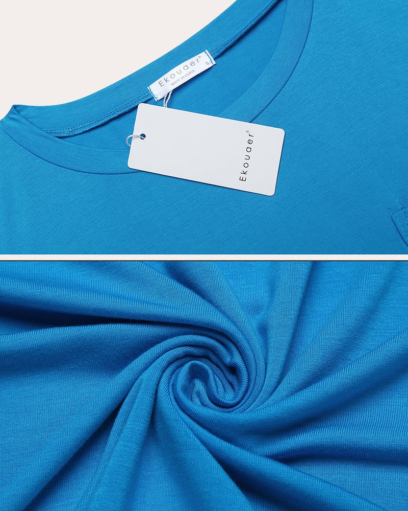 Light blue pajama T-shirt neckline with brand tag, short sleeves