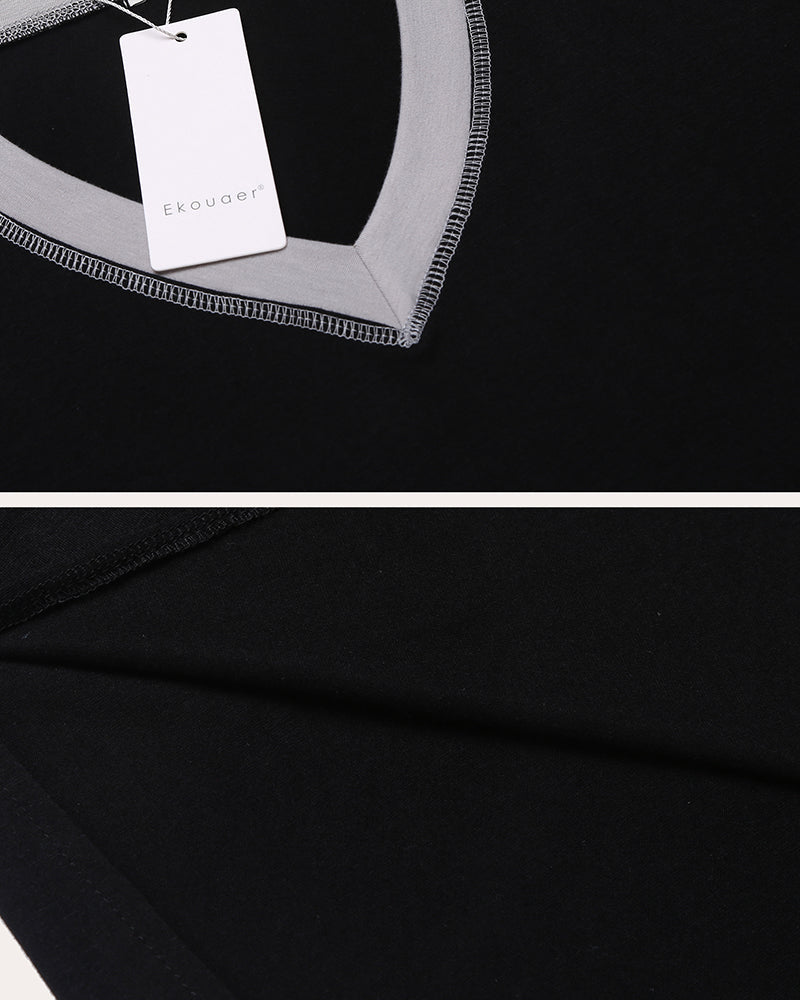 Black nightgown neckline with contrast trim and brand tag