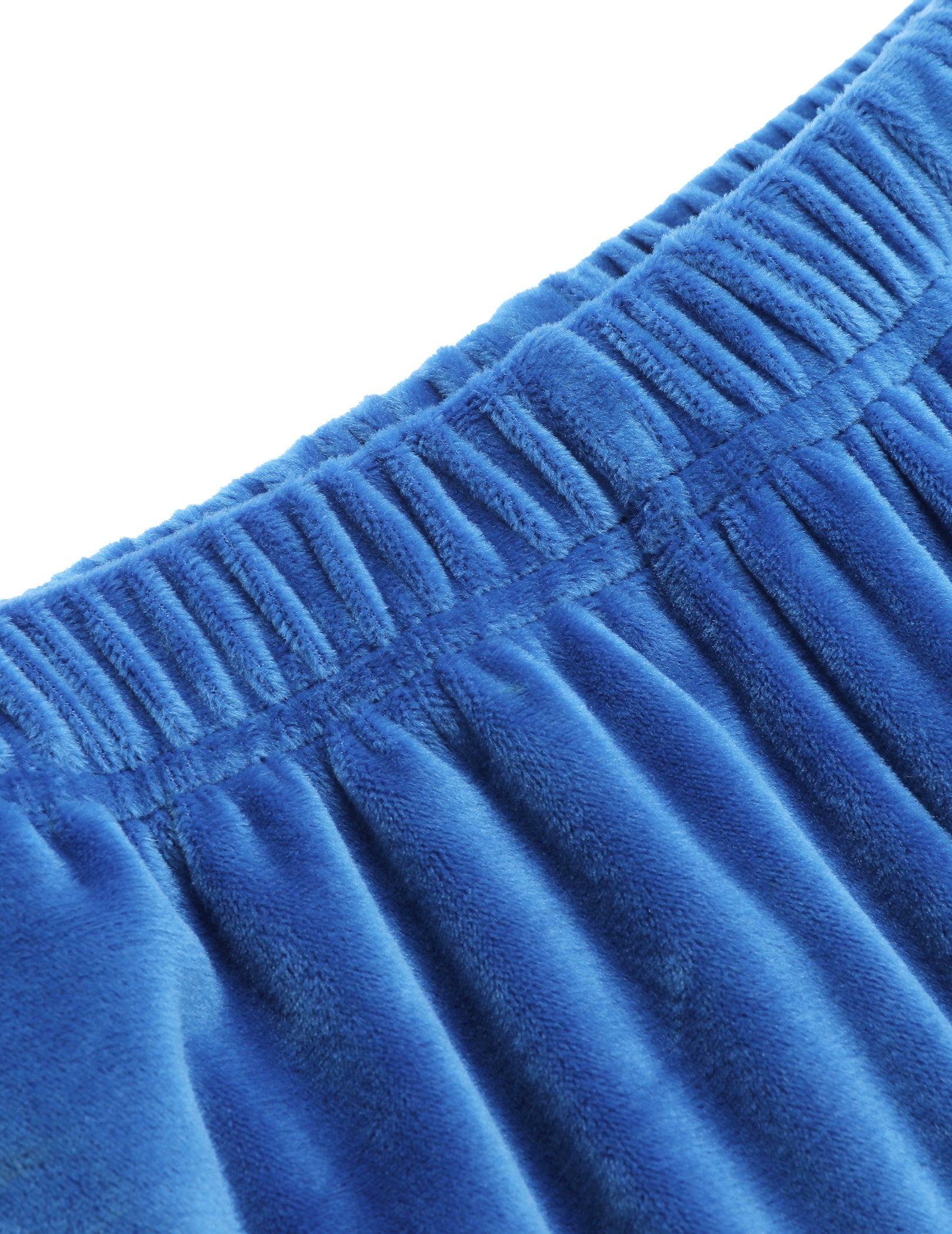 Velour pajama pants fabric detail with ruched elastic waistband in blue