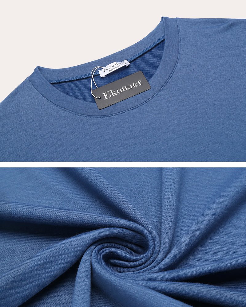 Blue cotton lounge set neckline with Ekouaer tag and soft knit texture
