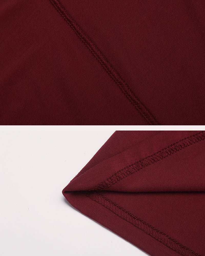 Wine red sleeveless maternity nursing dress, seam and fabric close-up