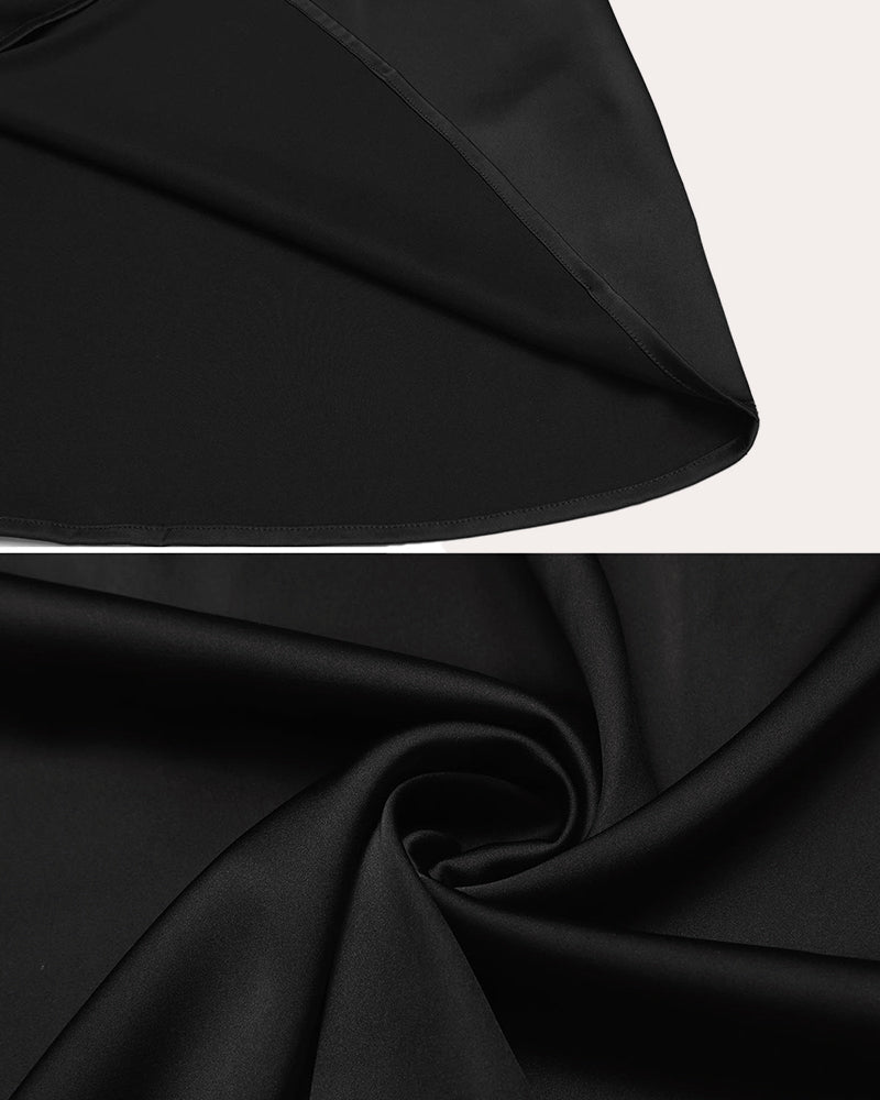 Black satin fabric nightgown with smooth drape texture